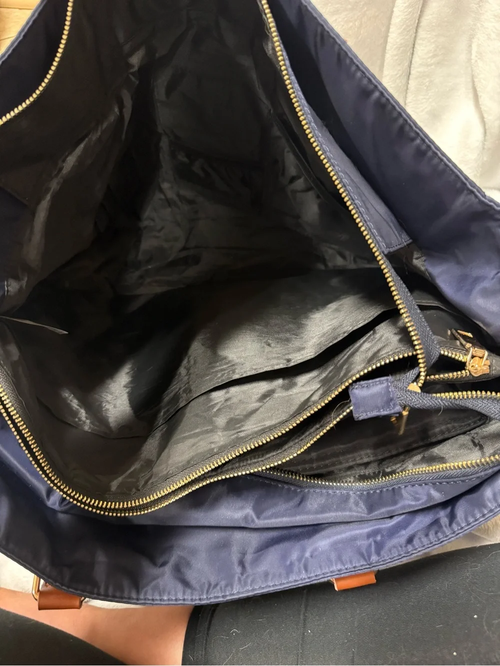 Navy Nylon Tote with Tan Handles